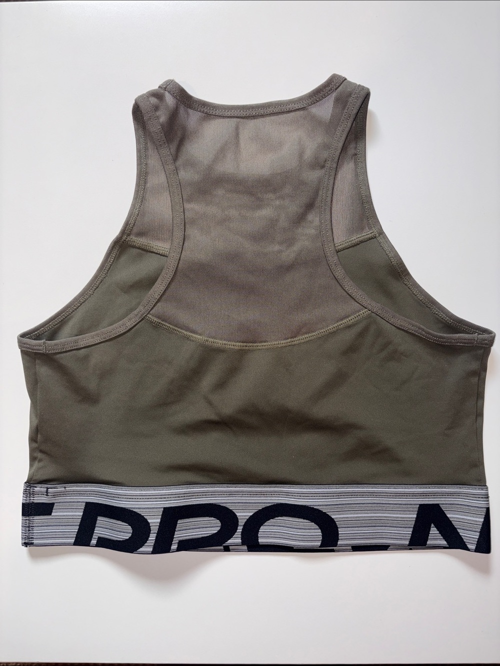 Nike Pro Dri-Fit Olive Green High Neck Sports Crop Top with Black Swoosh - Picture 3 of 3